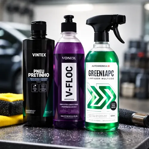 Kit Limpeza Automotiva - Pneu Pretinho + Green Apc + V Floc