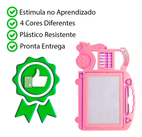 Imagem 3 de 7 de Lousa Mágica Infantil Trenzinho Caneta E Carimbo 33cm Rosa