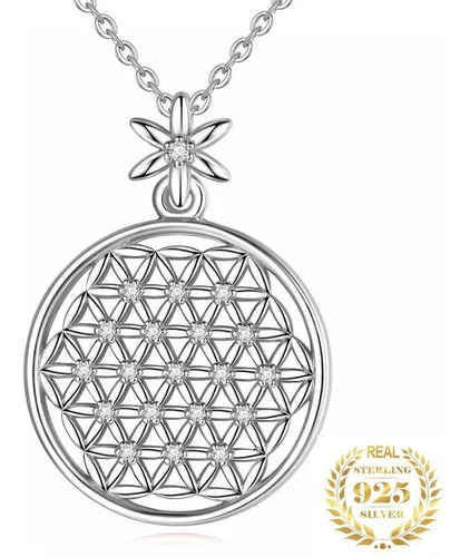 Imagen 1 de 6 de Dije Flor De La Vida + Cadena De Plata 925