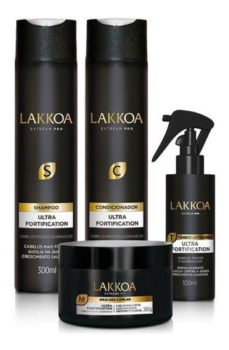 Kit Ultra Fortification Lakkoa Shampoo Cond Máscara Tônico