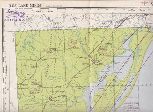 1948 Mapa Aeronautico Region  Laguna Merim Rocha Costas 