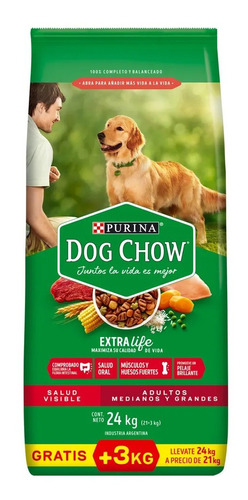 Dog Chow Adulto Razas Medianas Y Grandes 21+3kg + 3 Pate