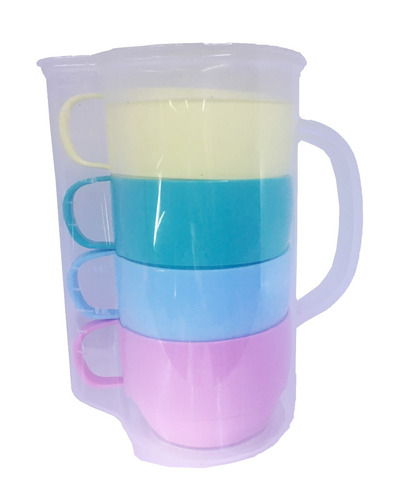 Jarra Porta Vasos De Plástico Medidor 1.6 Litros Tazas Colores Camping Hogar