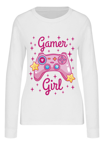 Playera Manga Larga Gamer Girl - Video Juegos - Control Rosa