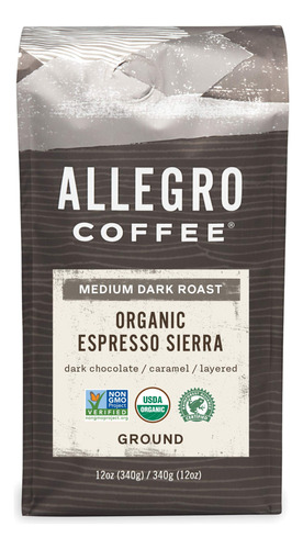 Allegro Coffee Cafe Molido Organico Espresso Sierra, 12 Oz