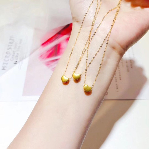 Imagen 2 de 9 de Cadena Eslabones Oro 18k Colgante Corazón Satinado Oro 24k