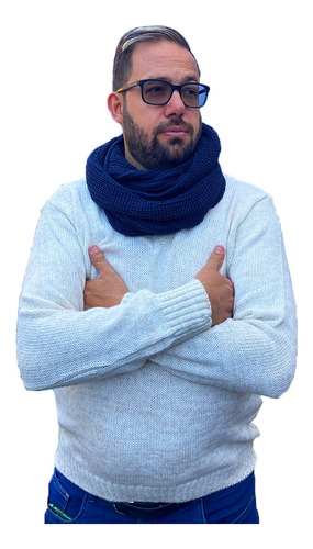 Cachecol De Tricô Masculino Gola Fechado Frio Azul-escuro