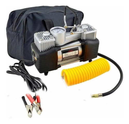 Compresor De Aire Doble Pistón Para Auto 12v + Funda 4x4 Gris 30 Monofásica