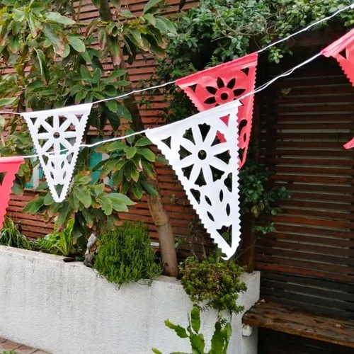 100 Metros Banderines Picados Rojo Blanco Rojo Flores Color Rojo Con Blanco Banderin Picado