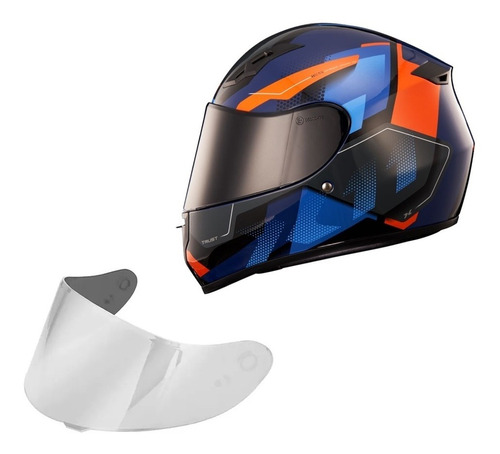 Capacete X11 Trust Pro Transit Azul E Neon + Viseira Extra