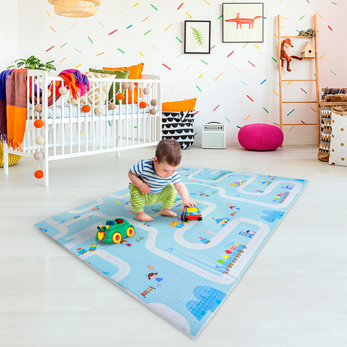 Corral Para Bebe Portatil + Tapete De Juego Plegable Color Gris Diseño De La Tela Jirafas
