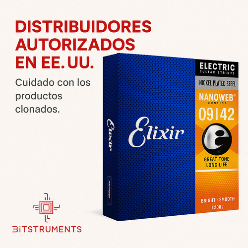 Elixir 12002 Cuerdas Guitarra Electrica Nanoweb Super Light