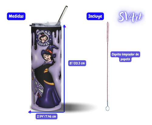Termo Tumbler 20oz Mulan Halloween Tipo Inflado Md1