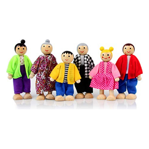 Gente De Casa De Muñecas De Madera, 6 Figuras Familiar...