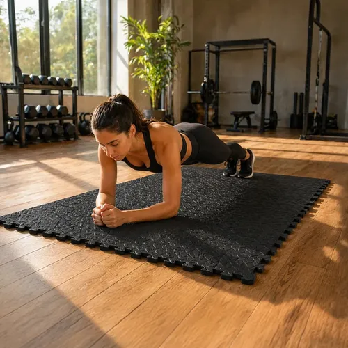 Comprar Pack 4 Piso Goma Eva Encastrable Bordes 60x60cm 10mm Negro Texturizado Alta Densidad Premium Antideslizante Impermeable Absorcion Impacto Resistente No Toxico Gimnasio Fitness Yoga Pilates Tatami Hoga en Argentina