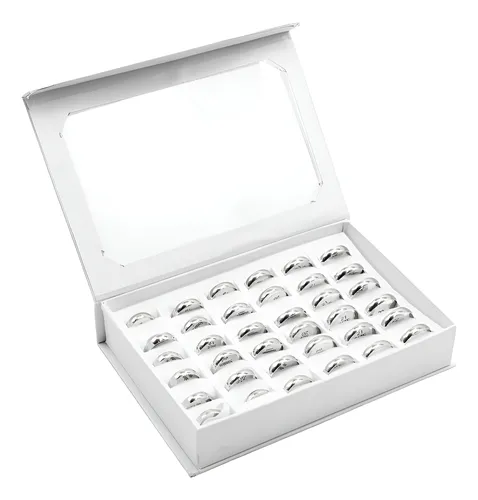 comprar Caja Anillos Ilusión 5mm Acero Platea 36 Unds Med #17 Al #22