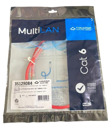 Patch Cord Furukawa Multilan Cat6 0,50cm Vermelho 35129084