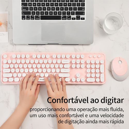 Conjunto De Teclado E Mouse Mofii Se Nas Cores Branca E Rosa