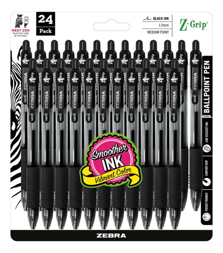 Zebra Z-grip Retractable Ballpoint 24 Pk | Plumas Negras