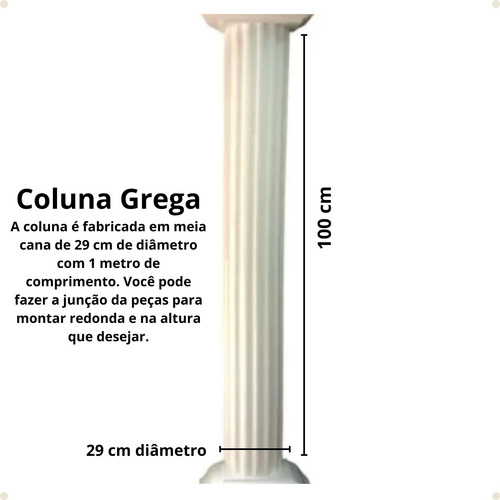 Coluna Grega Romana Isopor Eps 8 Mts + 4 Base Para Meia Cana