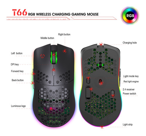 2,4 G Ratón Inalámbrico Con Retroiluminación Rgb Recargable