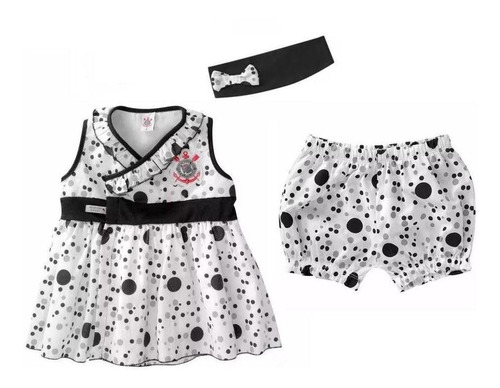 Vestido Bebê Corinthians  Com Shorts E Tiara Oficial