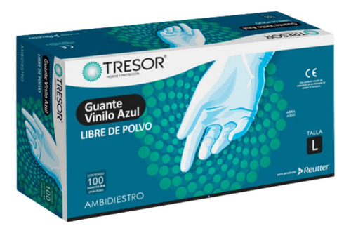 Guantes Vinilo Azul Sin Polvo Tresor 100 Un - Elige Talla