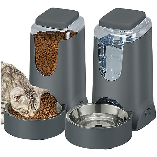 Paquete De 2 Alimentadores Automáticos Para Gatos Y Dispensa