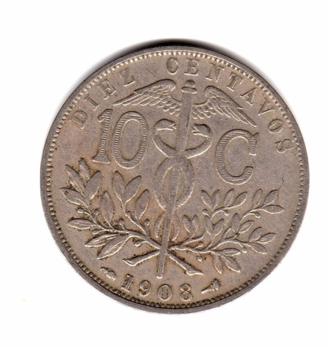 Moneda Bolivia 10 Centavos Año 1908 Km#174.3