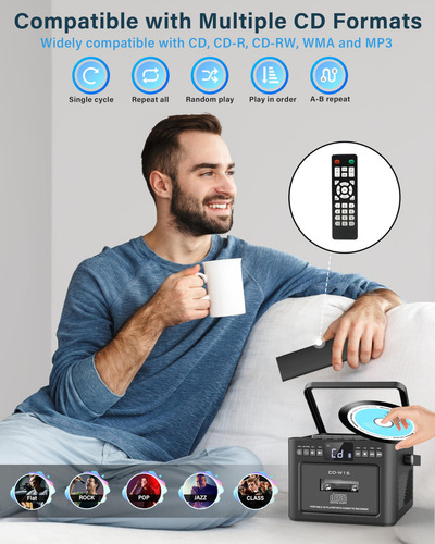 Reproductor De Cd Recargable Boombox Radio Con Casete Blueto