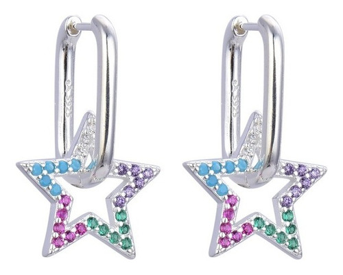 Aritos Aros Huggies Dijes Estrella Colores Plata 925 Argolla