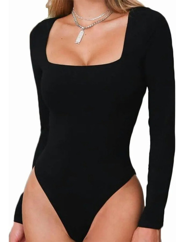 Body Top Mujer Cuello Barco Para Negro Mono De Manga Larga