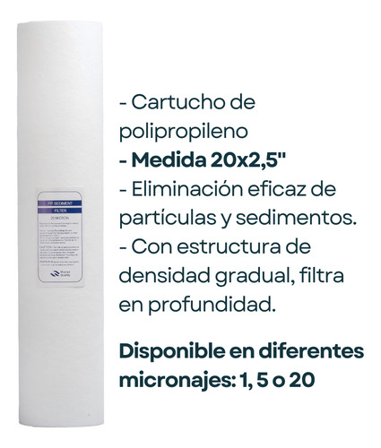 Filtro Agua Cartucho Repuesto Sedimento Polipropileno 20x2.5