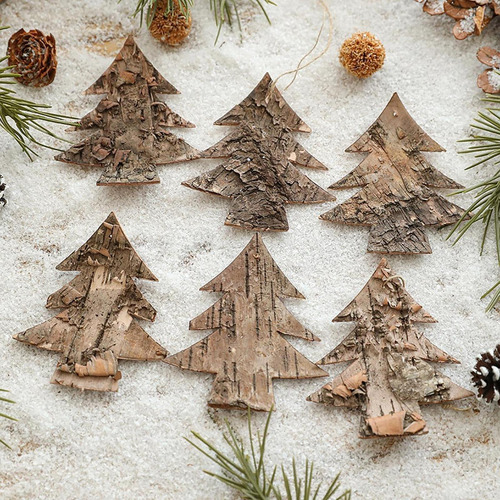 6 Adornos Colgantes Navideños De Madera, Adornos