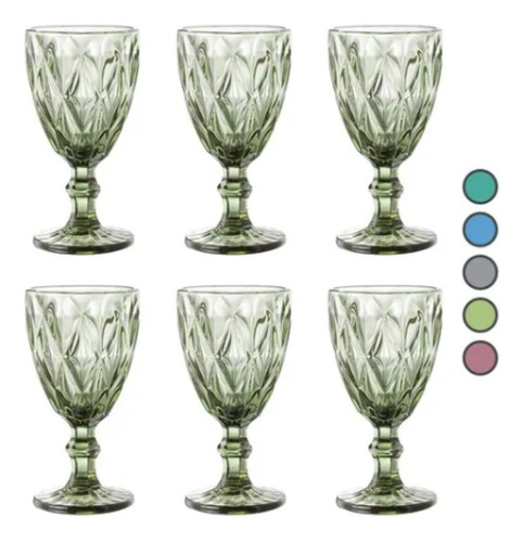 6 Copas Cristal Vino Agua Libia Grande 335ml Color