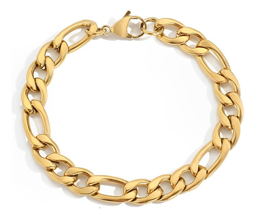 Pulsera Unisex Trendy Fígaro Joya Clásica Acero Dorado 10mm