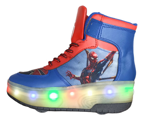 Tenis Patín Spiderman Hombre Araña Luz Led 2 Llantas