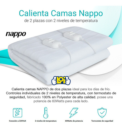 Imagen 2 de 5 de Calienta Camas Nappo 2 Plazas 2 Niveles 2 Controles En Loi