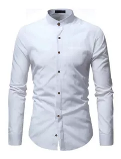 Camisas Cuello Nerú Slim Fit Manga Larga De Hombre