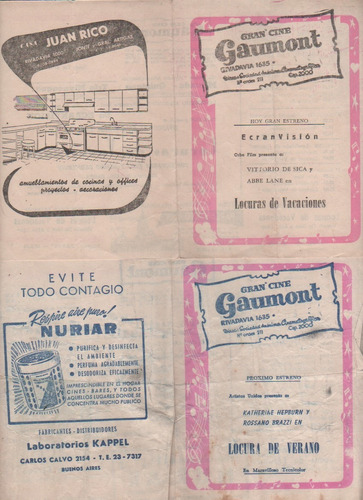 Lote 2 Antiguos Programa Cine - Gaumont - Año 1957