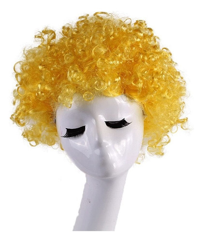 Peluca Afro Amarillo De Fantasía Para Fiesta Halloween !! Tamaño De La Base Ajustable