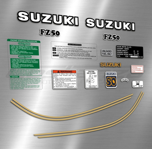 Calcos Suzuki Fz50 Chasis Pedana Warning Tanque Nafta/aceite
