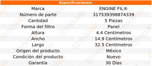 Paq 5 Filtros De Aire F-350 5.0l 8 Cil 1987/1996 Engine Fil