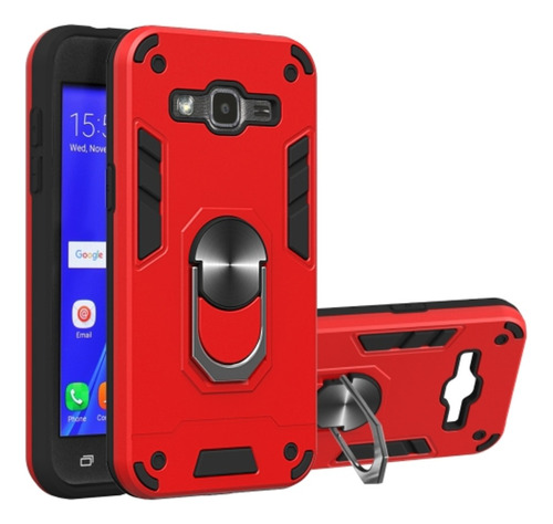 Funda Para Samsung J7 Con Anillo Metálico Rojo Antishock