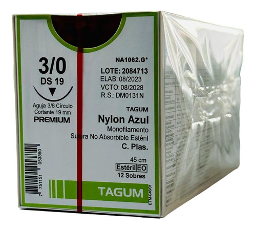 Sutura Nylon 3-0 Cortante 3/8 19mm Tagum