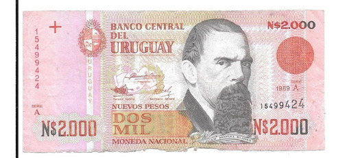 Liquido Billete De Uruguay.  2000 Pesos 1989