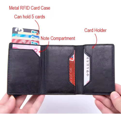 Tarjetero Inteligente Rfid Aluminio Con Cuero Sintético Azul Con Imanes Y Cierre