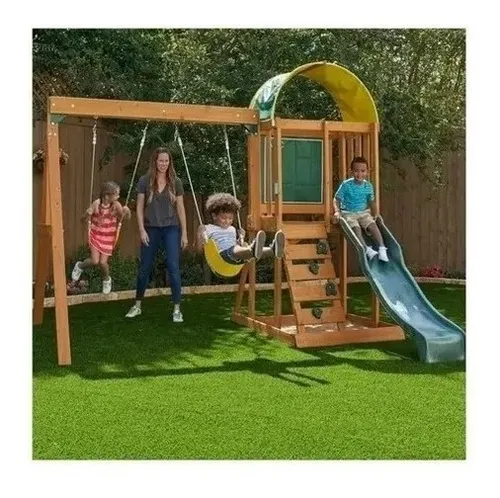 Casita con discount resbaladilla y columpios