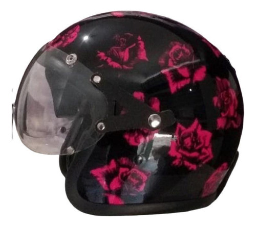 Capacete Kraft Old School Flores Preto E Rosa 56