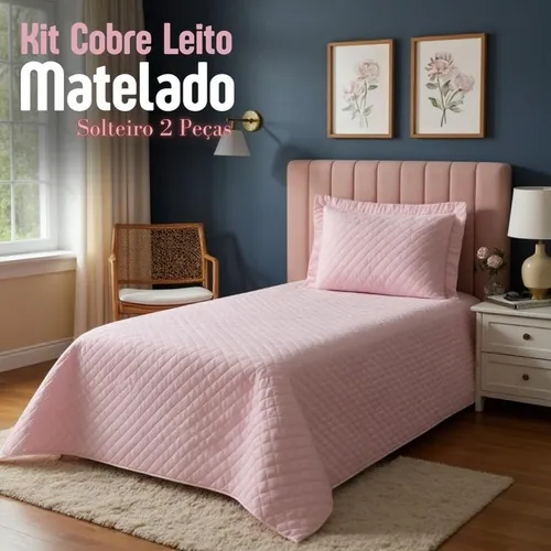 Kit Cobre Leito Colcha Feminino 2 Peças Cama Box Solteiro